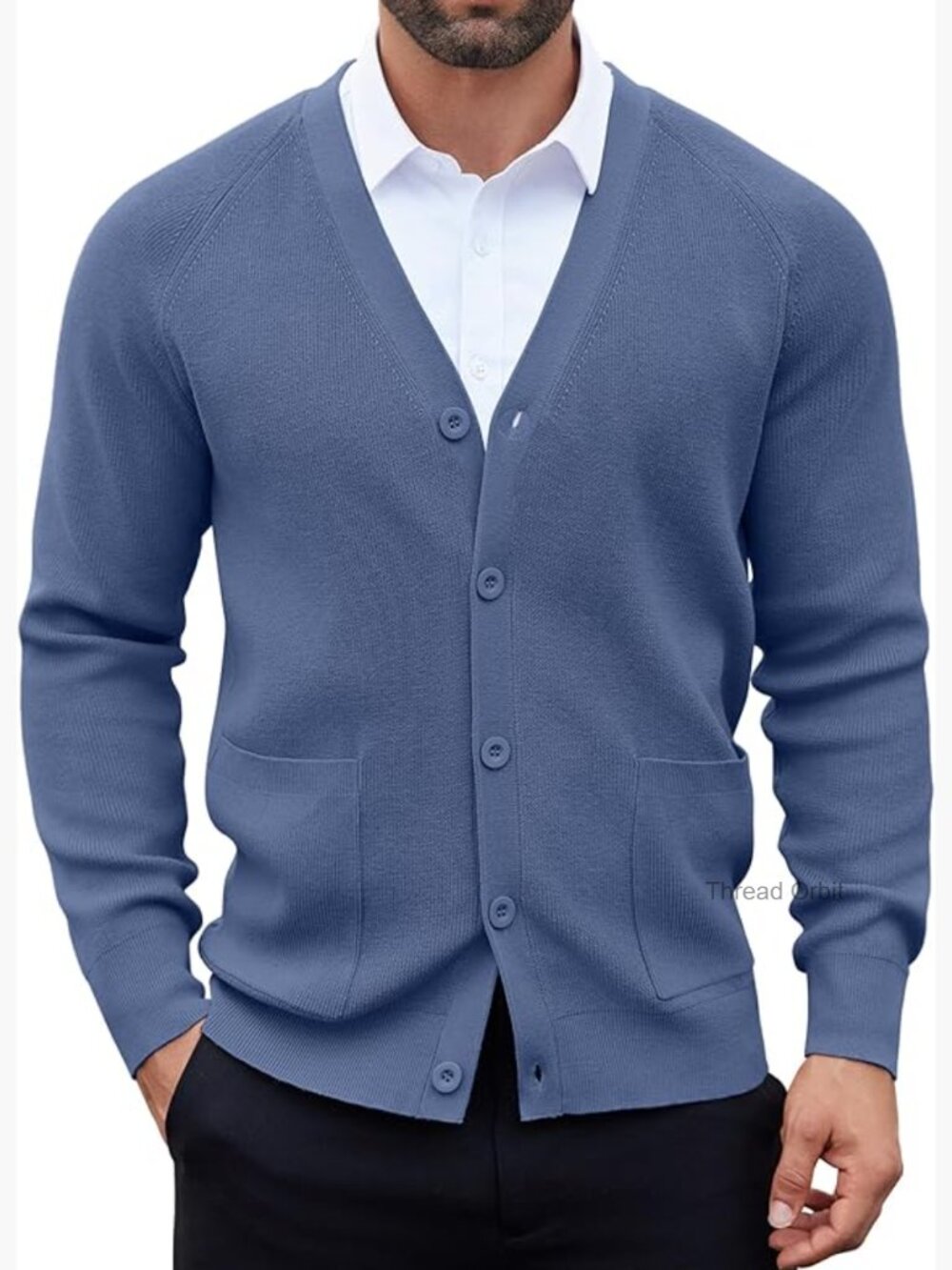 Men's Cardigan Sweater with Buttons Lightweight V Neck Long Sleeve Pockets